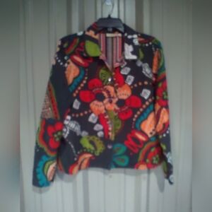 Women's Colorful Artsy Floral Lightweight Jacket Size Large Coastal Grandma Boho